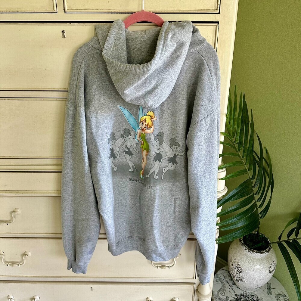 Women's Vintage Disney Park Tinkerbell Y2K Zip Hoodie Graphic Double Sided Sz XL